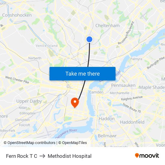 Fern Rock T C to Methodist Hospital map