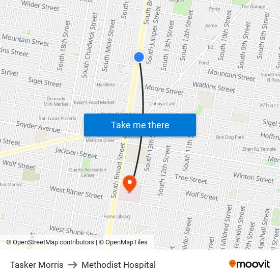 Tasker Morris to Methodist Hospital map