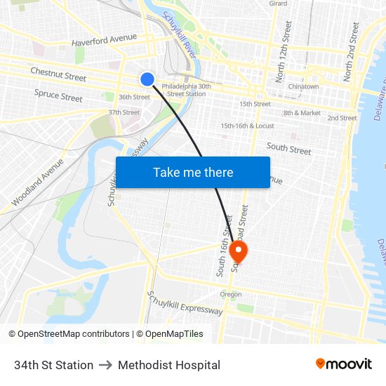 34th St Station to Methodist Hospital map