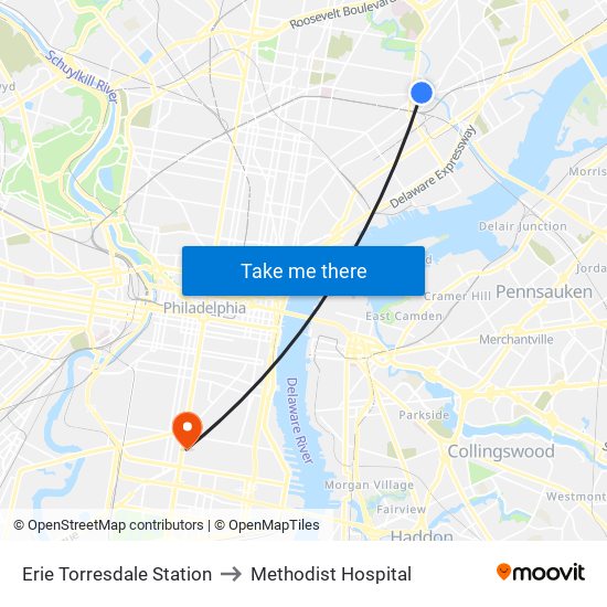 Erie Torresdale Station to Methodist Hospital map