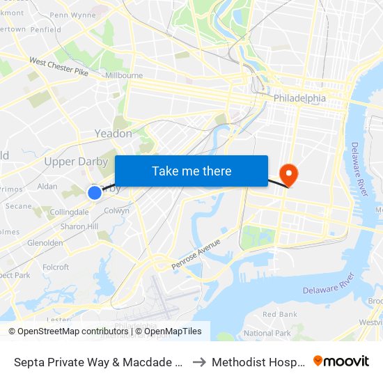 Septa Private Way & Macdade Blvd to Methodist Hospital map