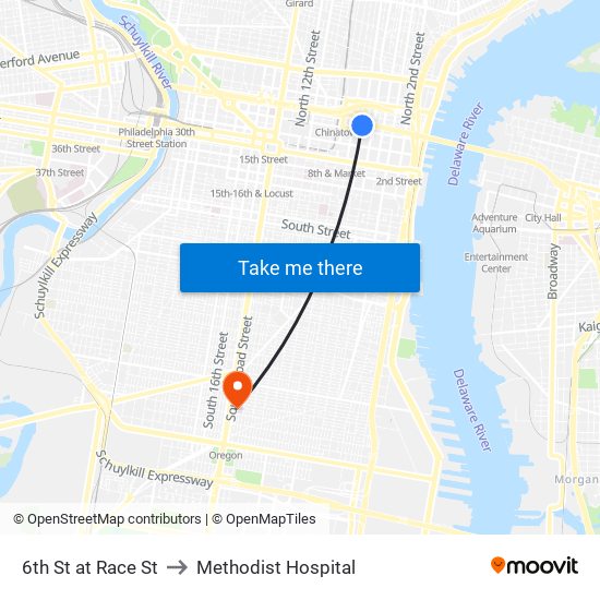 6th St at Race St to Methodist Hospital map