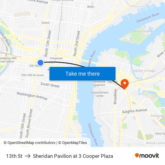 13th St to Sheridan Pavilion at 3 Cooper Plaza map