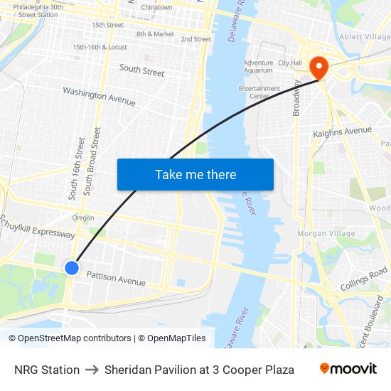 NRG Station to Sheridan Pavilion at 3 Cooper Plaza map