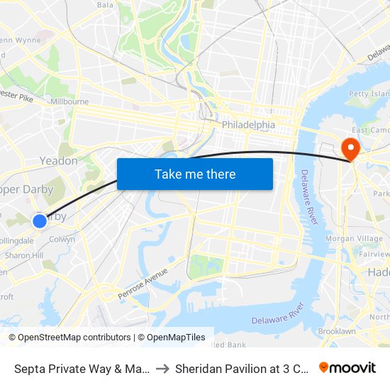 Septa Private Way & Macdade Blvd to Sheridan Pavilion at 3 Cooper Plaza map