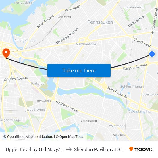 Upper Level by Old Navy/Lens Crafters to Sheridan Pavilion at 3 Cooper Plaza map