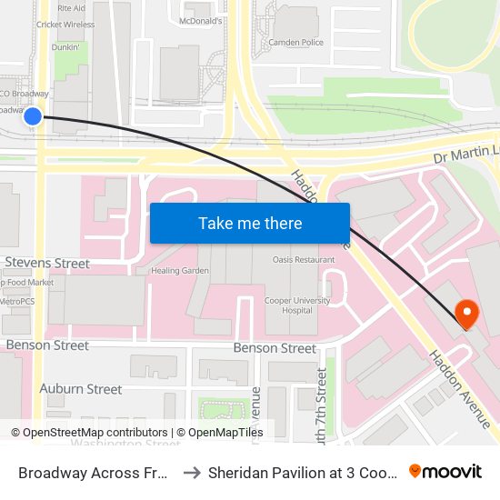 Broadway Across From Wrtc to Sheridan Pavilion at 3 Cooper Plaza map