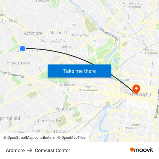 Ardmore to Comcast Center map