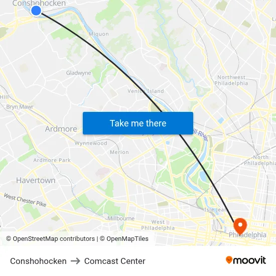 Conshohocken to Comcast Center map