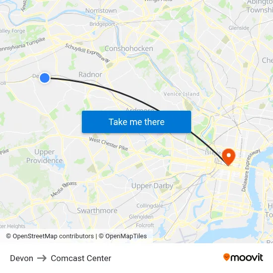 Devon to Comcast Center map