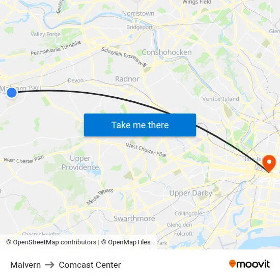Malvern to Comcast Center map