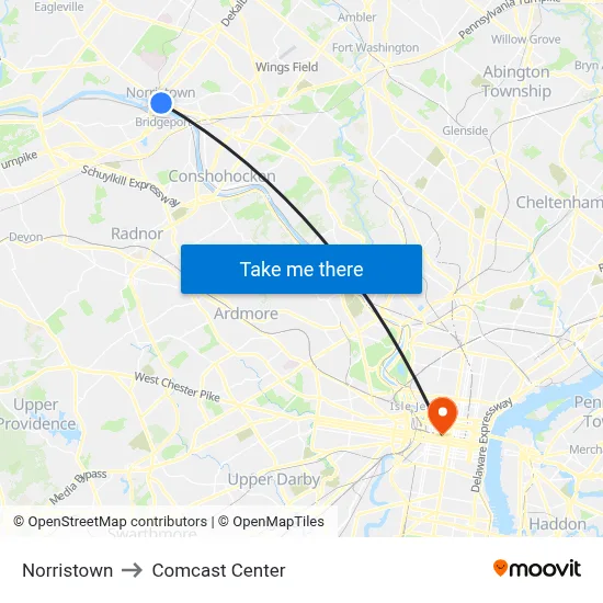 Norristown to Comcast Center map
