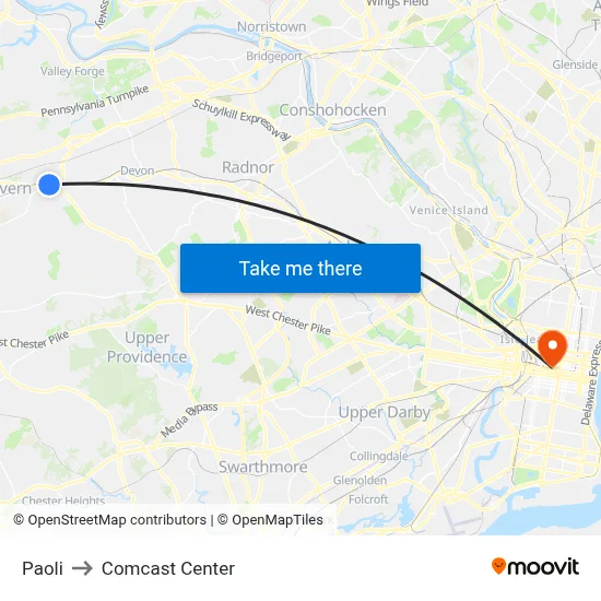 Paoli to Comcast Center map