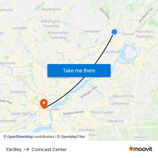 Yardley to Comcast Center map