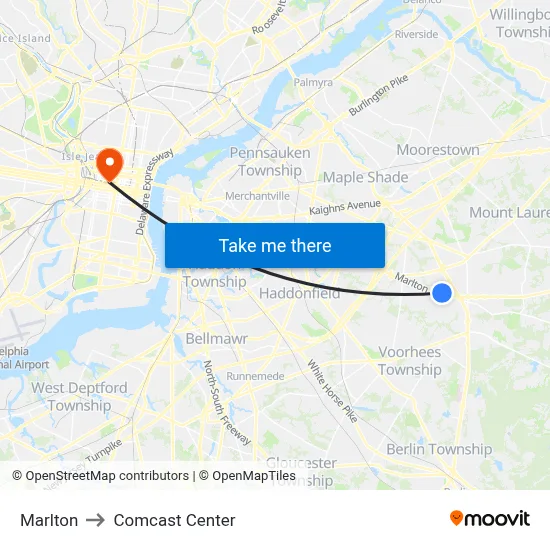 Marlton to Comcast Center map