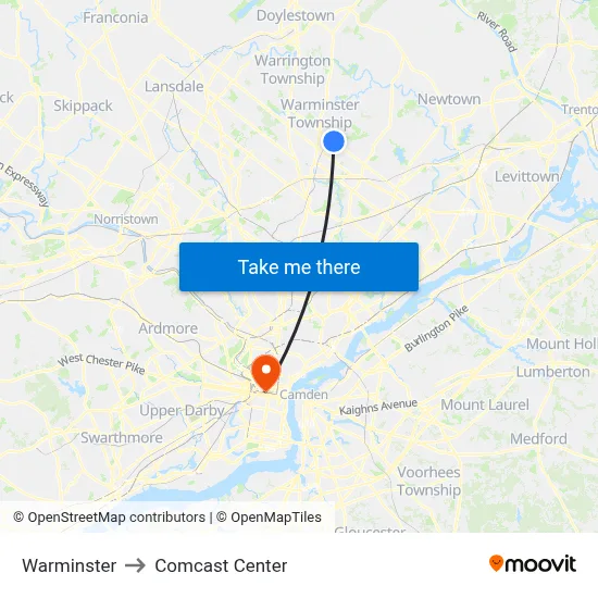 Warminster to Comcast Center map