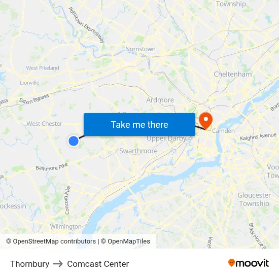 Thornbury to Comcast Center map