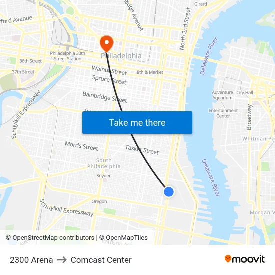 2300 Arena to Comcast Center map