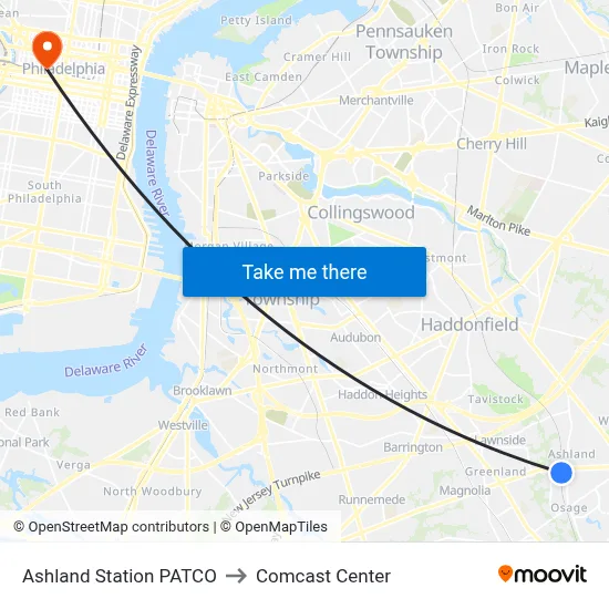 Ashland Station PATCO to Comcast Center map