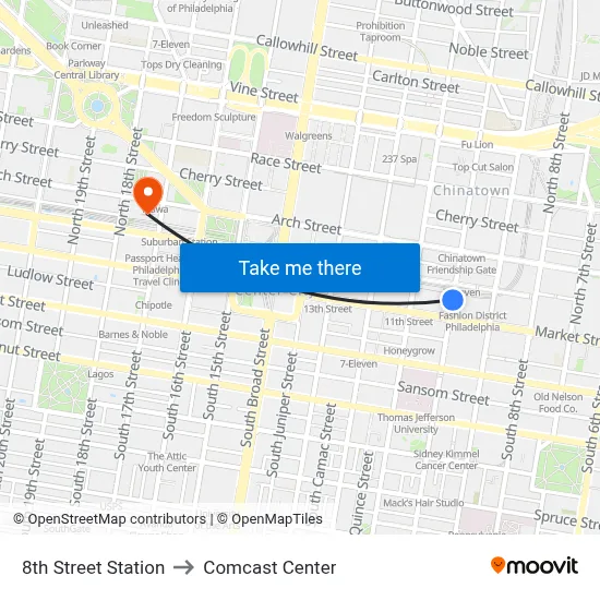 8th Street Station to Comcast Center map