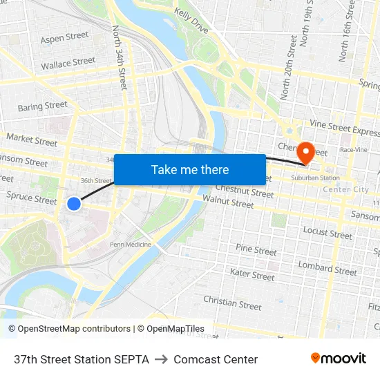 37th Street Station SEPTA to Comcast Center map