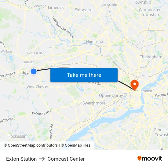 Exton Station to Comcast Center map