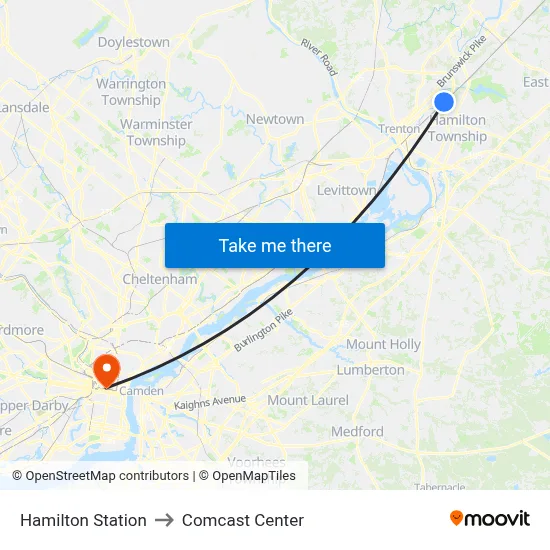 Hamilton Station to Comcast Center map