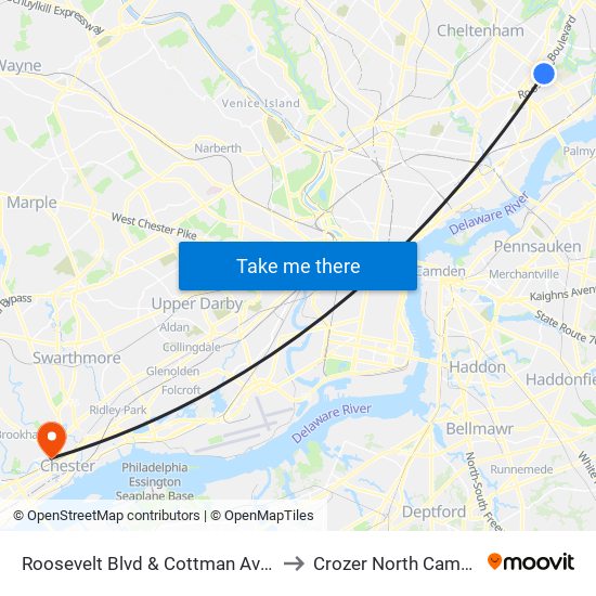 Roosevelt Blvd & Cottman Av - FS to Crozer North Campus map