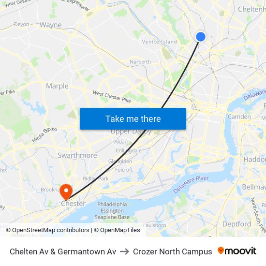 Chelten Av & Germantown Av to Crozer North Campus map