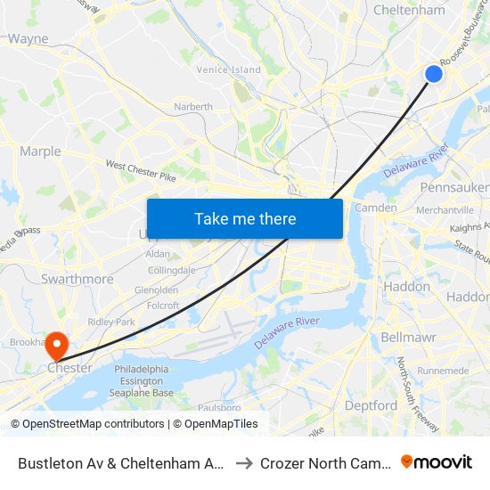 Bustleton Av & Cheltenham Av - Fs to Crozer North Campus map