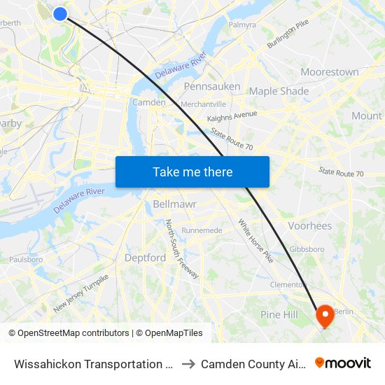 Wissahickon Transportation Center to Camden County Airport map