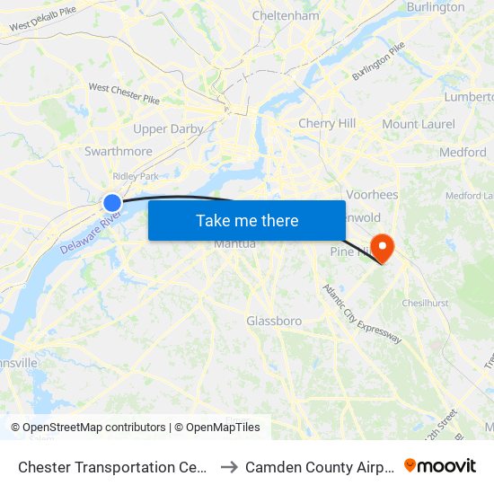 Chester Transportation Center to Camden County Airport map