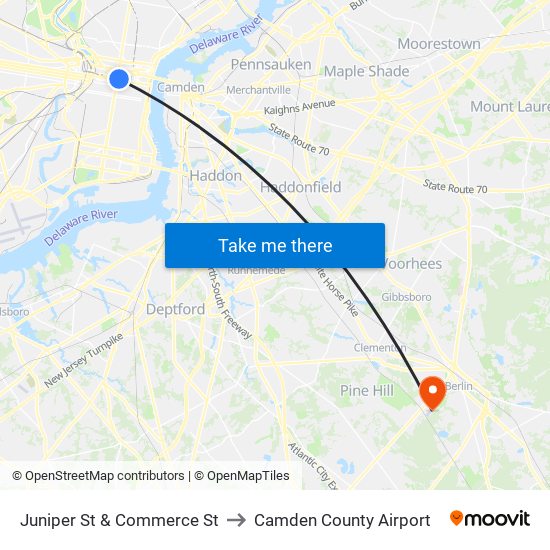 Juniper St & Commerce St to Camden County Airport map