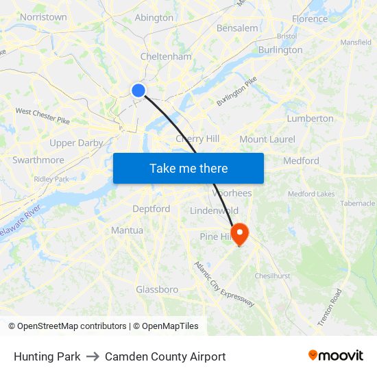 Hunting Park to Camden County Airport map