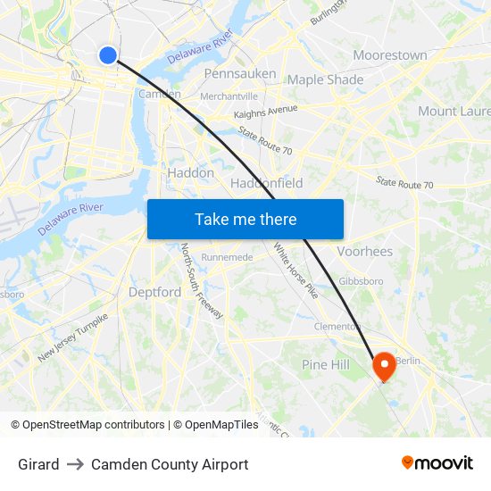 Girard to Camden County Airport map