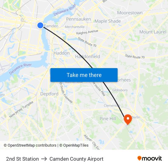 2nd St Station to Camden County Airport map