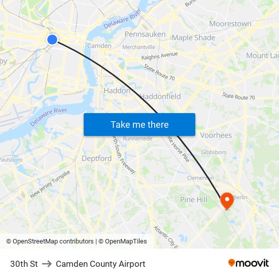 30th St to Camden County Airport map