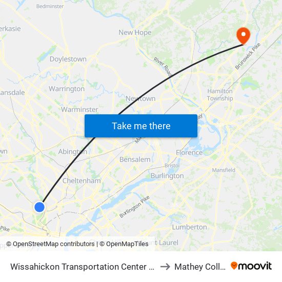 Wissahickon Transit Center to Mathey College map