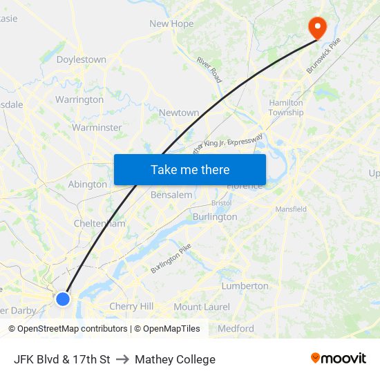 JFK Blvd & 17th St to Mathey College map