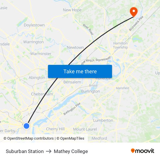 Suburban Station to Mathey College map