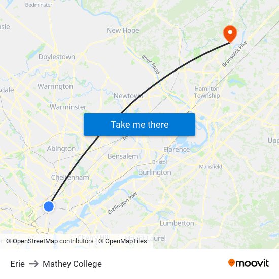 Erie to Mathey College map