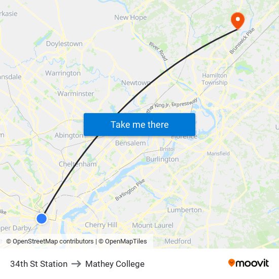 34th St Station to Mathey College map