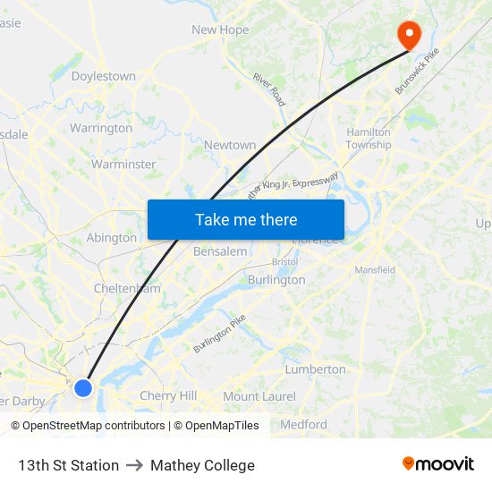 13th St Station to Mathey College map