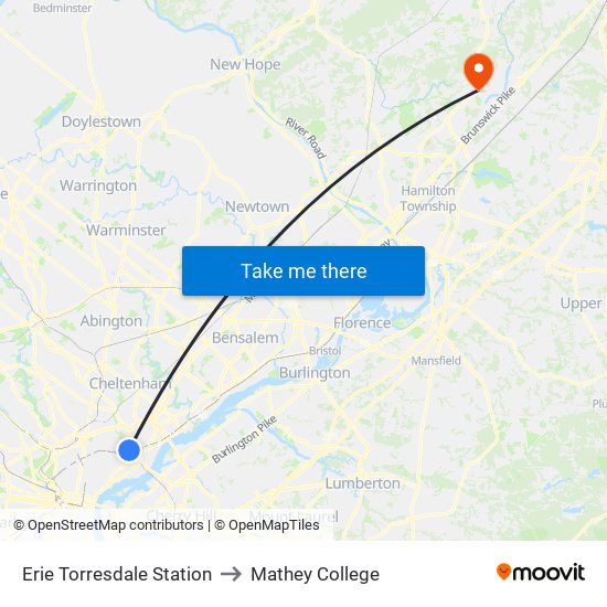 Erie Torresdale Station to Mathey College map