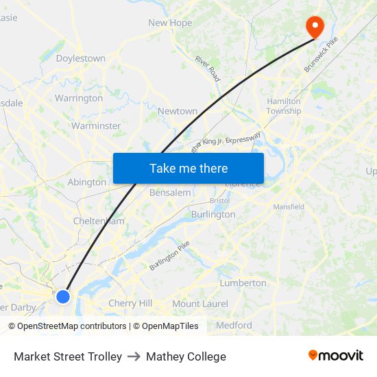 Market Street Trolley to Mathey College map