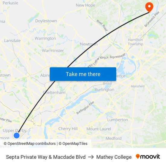 Septa Private Way & Macdade Blvd to Mathey College map