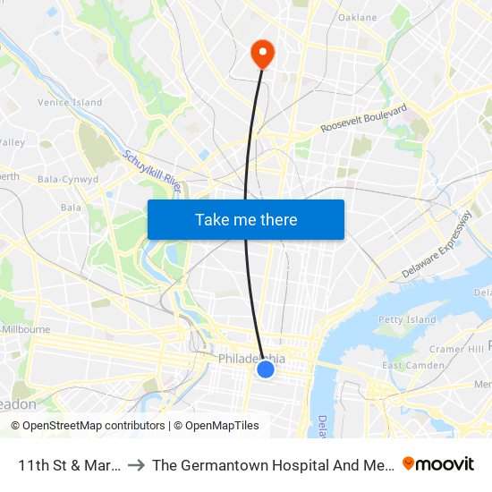 11th St & Market St to The Germantown Hospital And Medical Center map