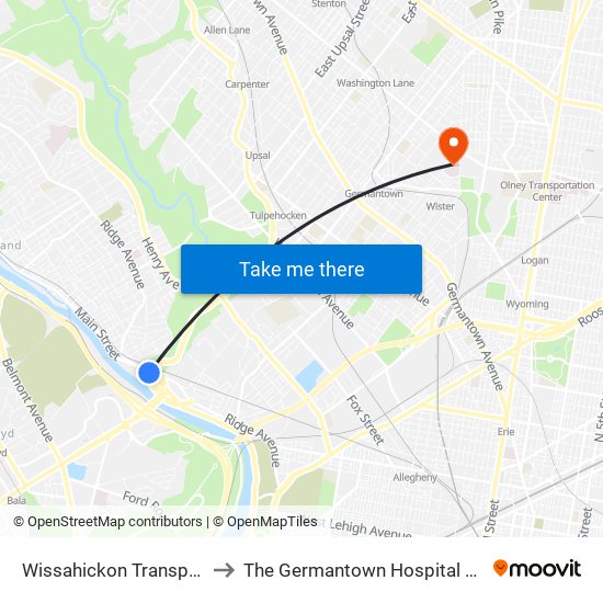 Wissahickon Transit Center to The Germantown Hospital And Medical Center map