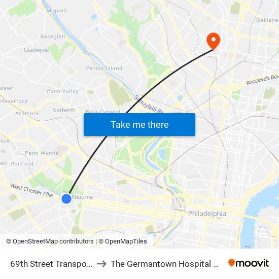 69th Street Transportation Center to The Germantown Hospital And Medical Center map