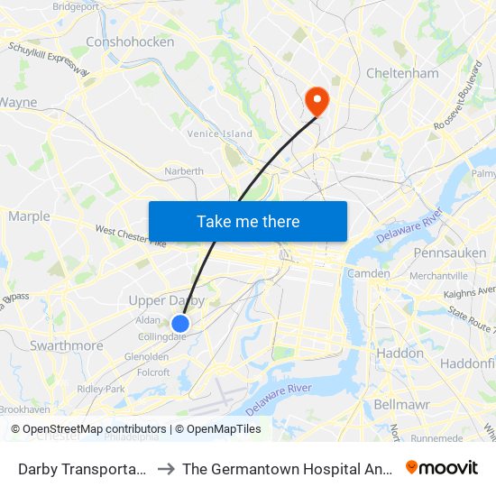 Darby Transportation Center to The Germantown Hospital And Medical Center map